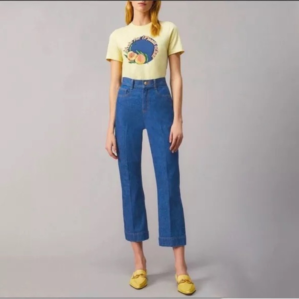 Tory Burch High Waist Flared Denim Pant in Rinse Wash Size 25